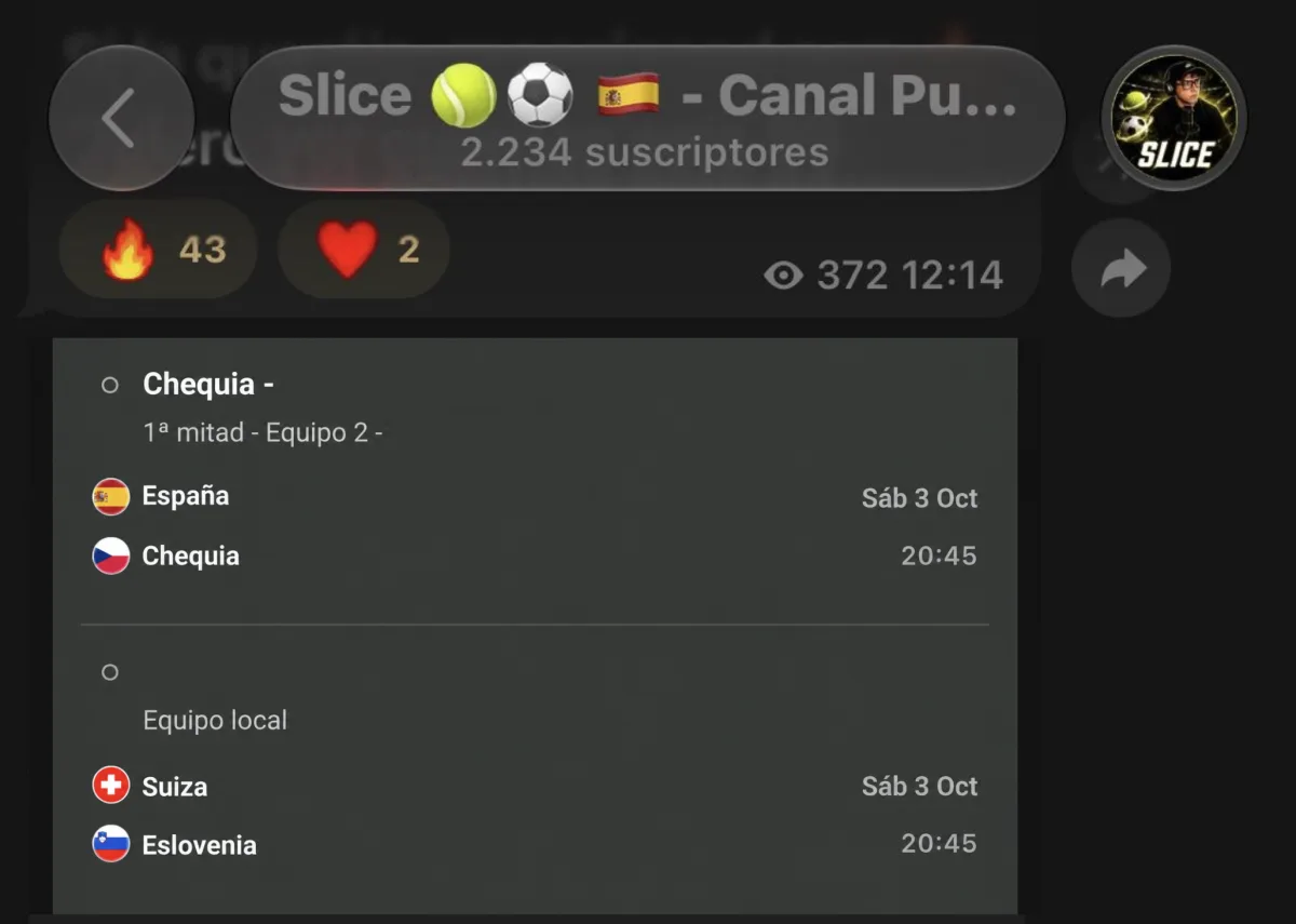 Publicación del canal de SLICE: España – Chequia y Suiza – Eslovenia, sábado 3 de octubre a las 20:45, con los mercados ocultos